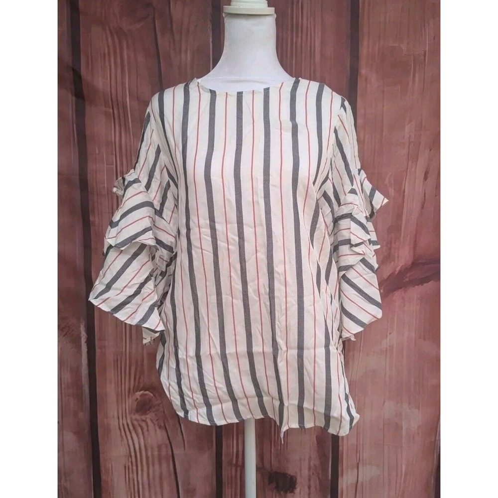 Karen Kane Summer In The City Ruffle Sleeve Top Medium Boho Nautical Coastal